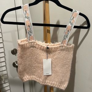 NWT Mango crop knitted pink top w soft floral straps